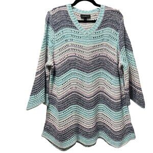 Lane Bryant sz18/20 super purple aqua open knit zig zag 3/4 sleeve tunic sweater